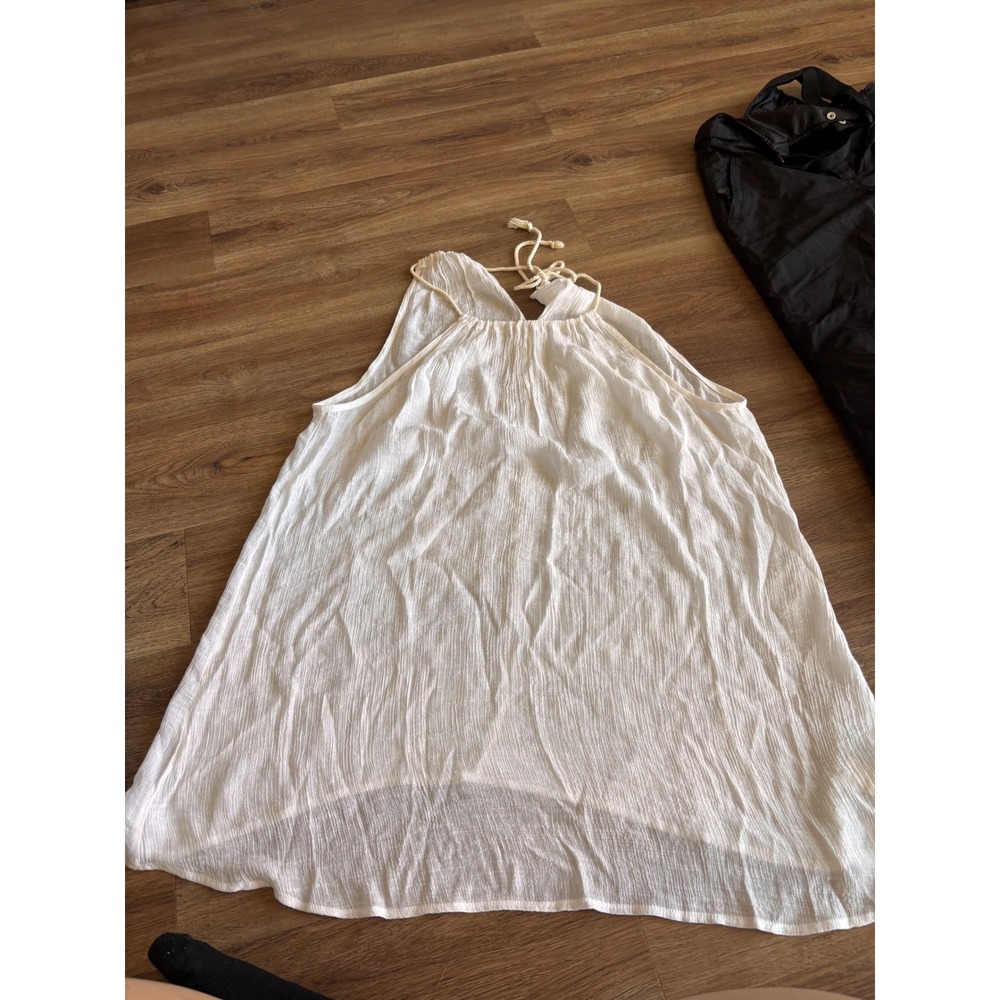 Womens White Gauze Halter Top Braided Rope Tie Neck Sleeveless Flowy Blouse